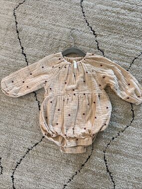 Rylee + Cru Cream Muslin Romper with Burgundy Star Print